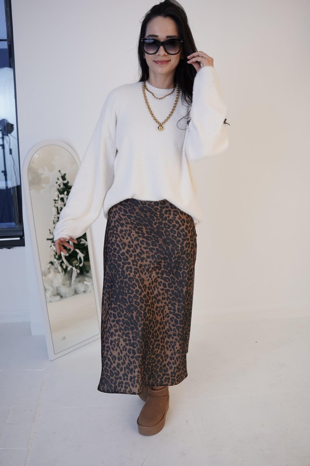 Leopar Desenli Saten Etek