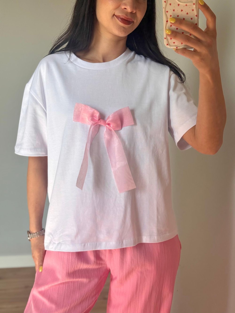 Pembe Tül Fiyonk Detaylı Tişört