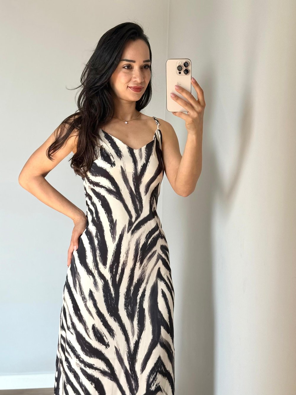 Zebra Desenli Saten Elbise