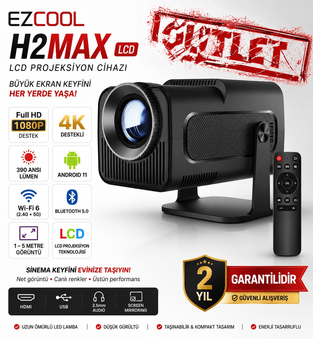 EZCOOL H2 Max 390 Ansı-lümen Fullhd Android 11 Akıllı Projeksiyon Cihazı