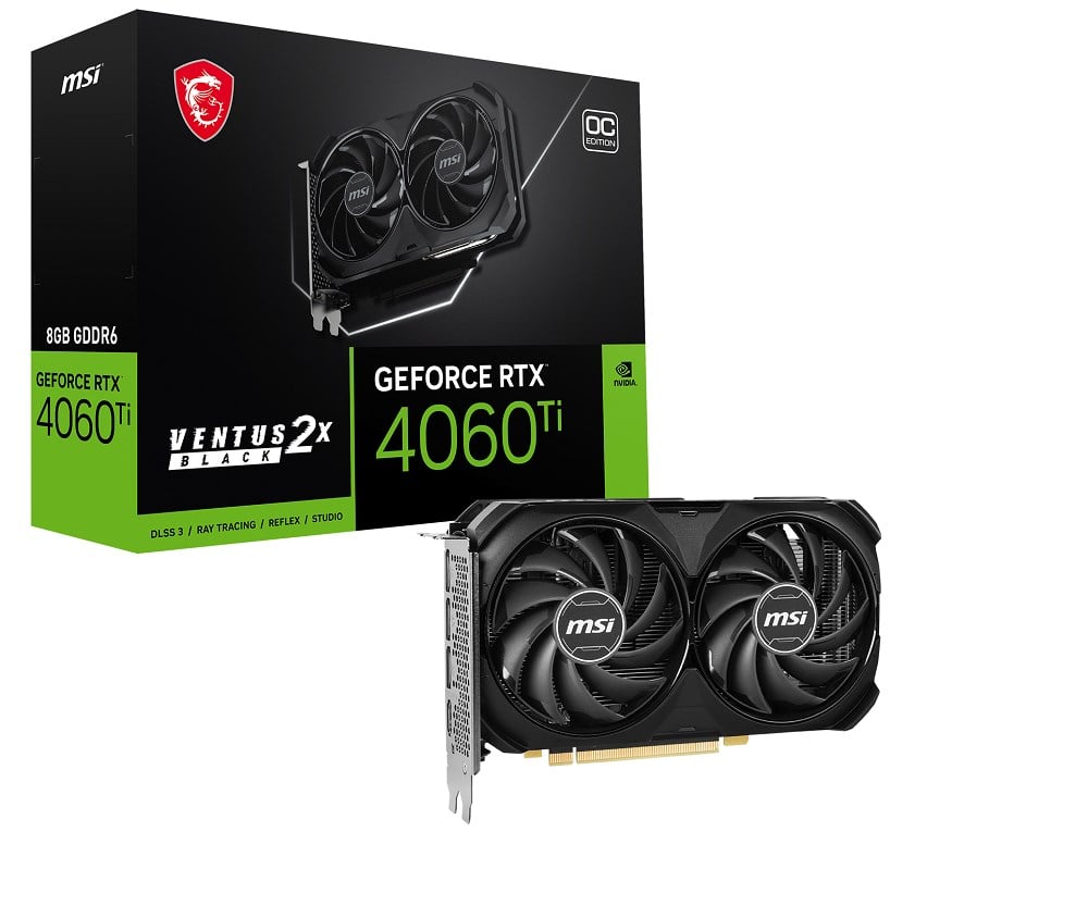 MSI GeForce RTX 4060 Ti Ventus 2X Black 8G OC 8GB GDDR6 DLSS 3 128 Bit Gaming (Oyuncu) Ekran Kartı