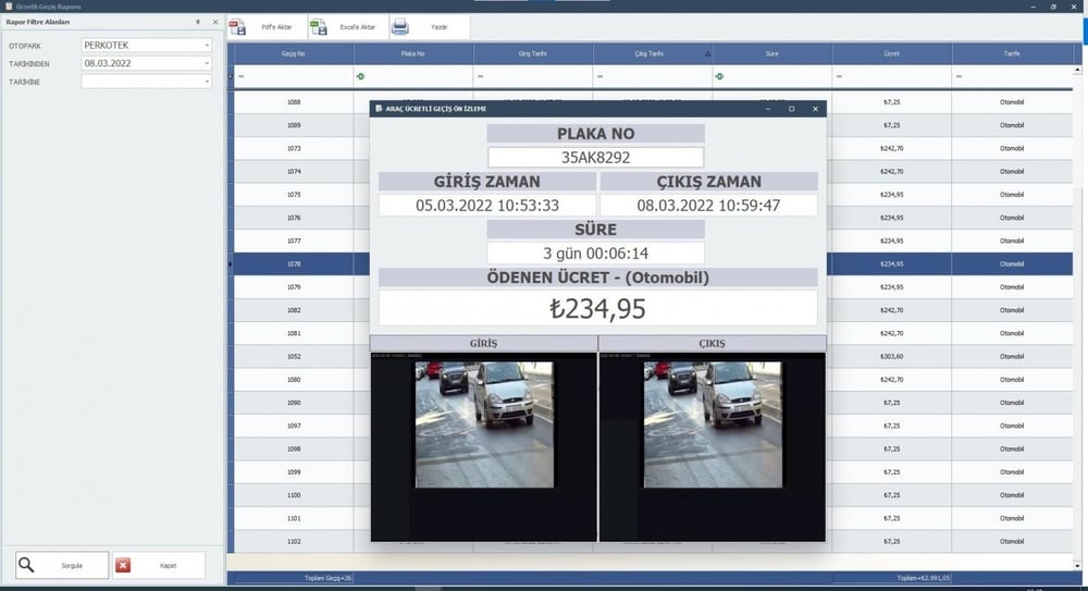 Perkotek Ücretli Otopark Plaka Tanıma Sistemi Yazılımı | LPR Araç Giriş Çıkış ve Ücretlendirme Programı