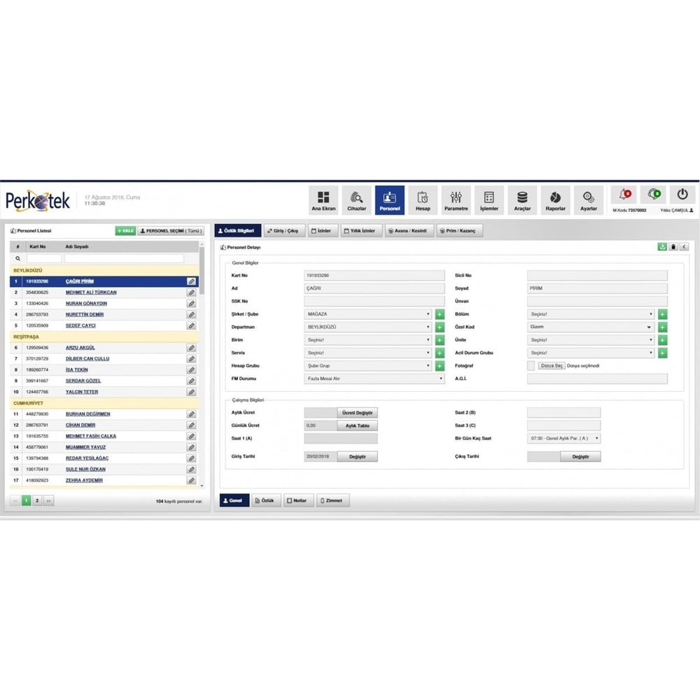 Perkotek WEBPDKS Personel Takip – 1 Yıllık Senelik Kullanım