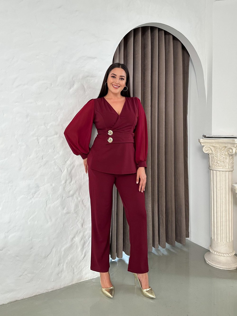 Denizatı Düğmeli Takım Bordo