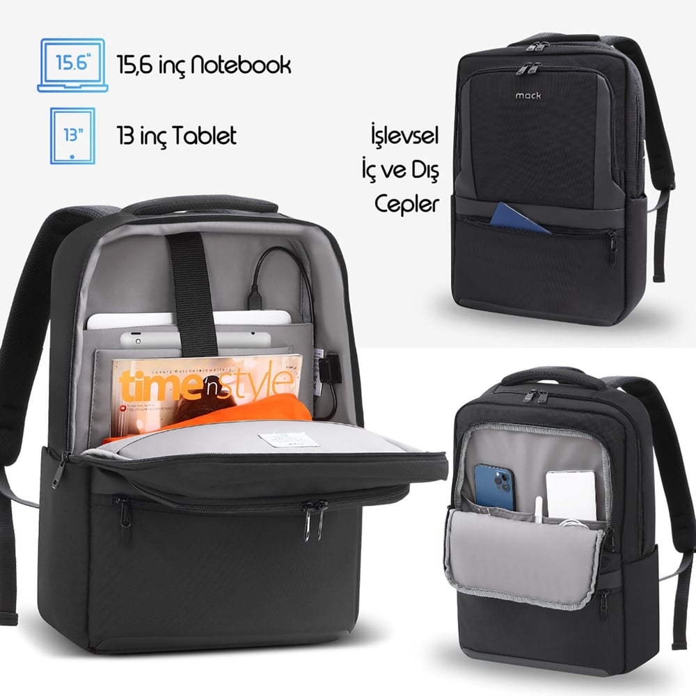 MACK MCE-1202 15.6 OFFICE Pro-1 Eco Notebook Sırt Çantası Siyah