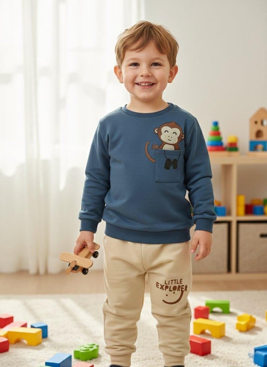 Erkek Bebek ve Çocuk Maymun Figürlü Alt & Üst Takım