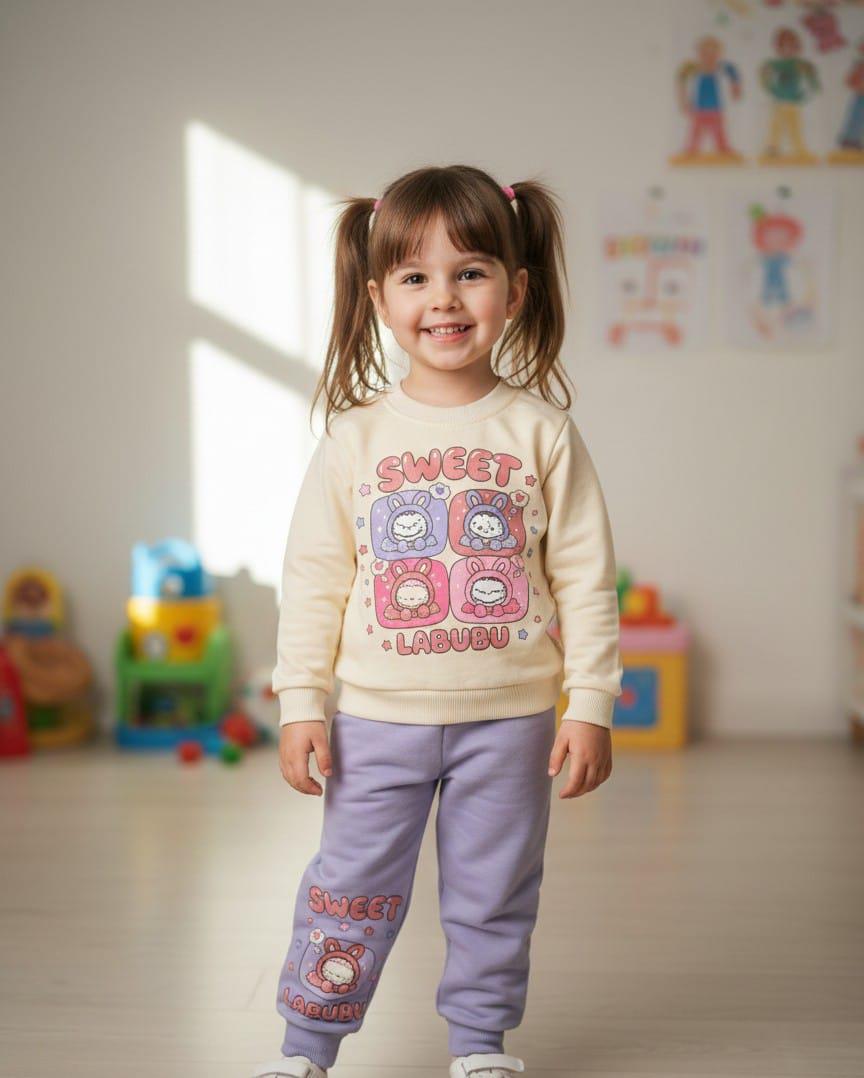 Kız Çocuk Sweet Labubu Baskılı Mor Alt Üst Takım