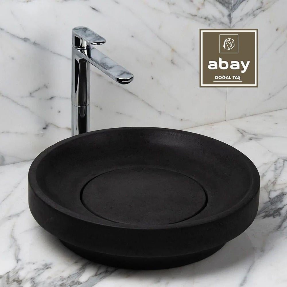 Mermer LavaboBazalt Siyah Katman Model Gizli Giderli Lavabo