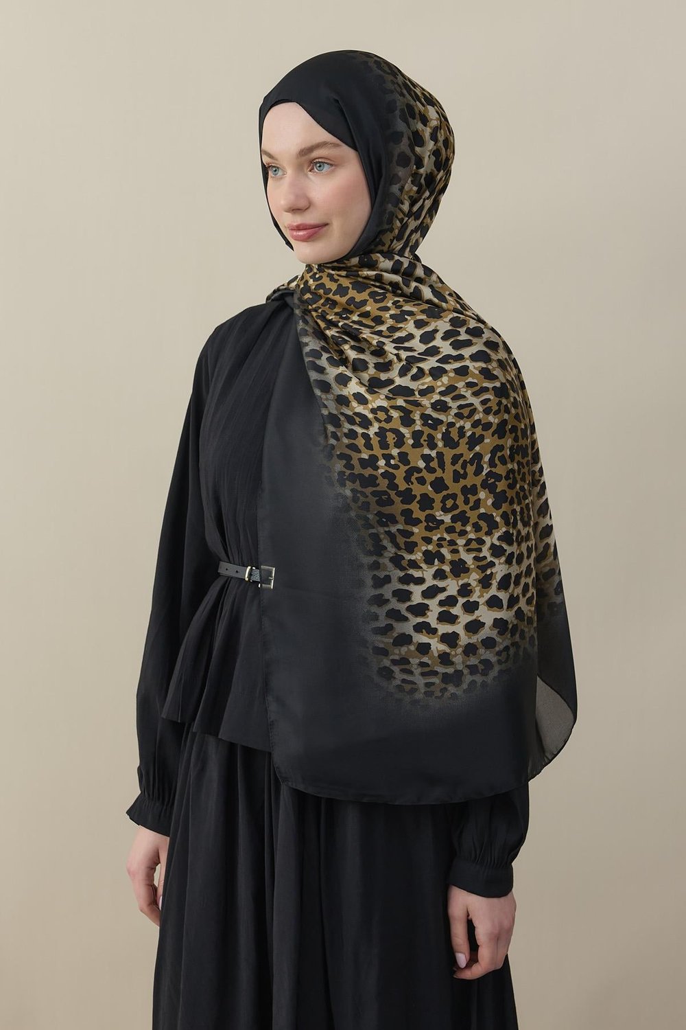 Degrade Leopar Desen Şal Siyah