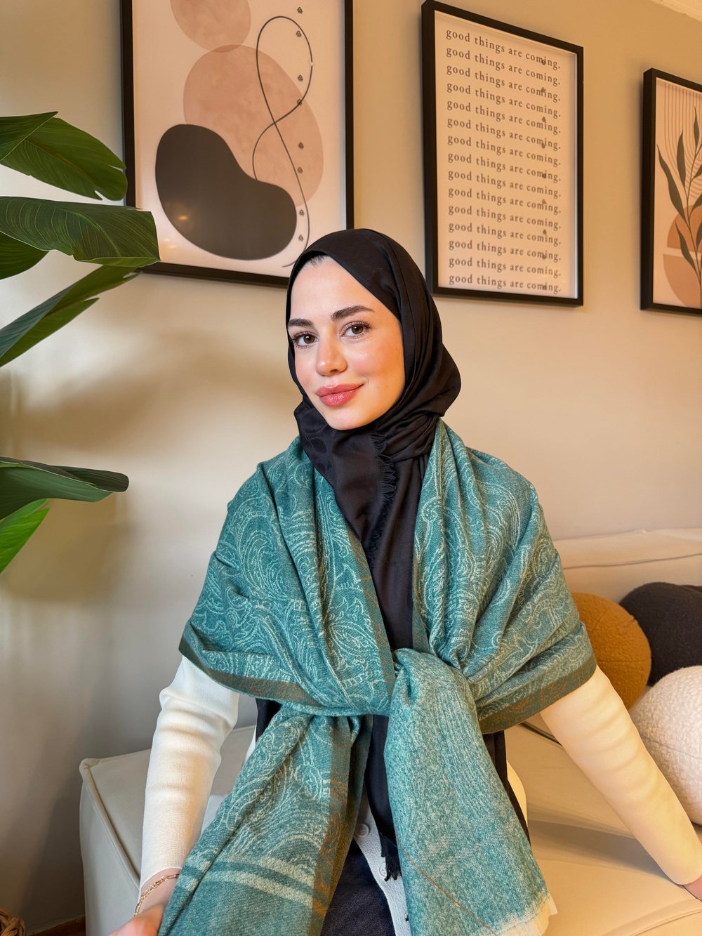 Etro Desen Kaşmir Omuz Şalı Mint Yeşili
