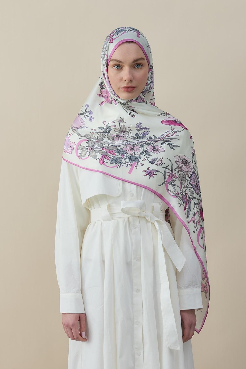 Flora Luxe Vual İpek Şal Pembe