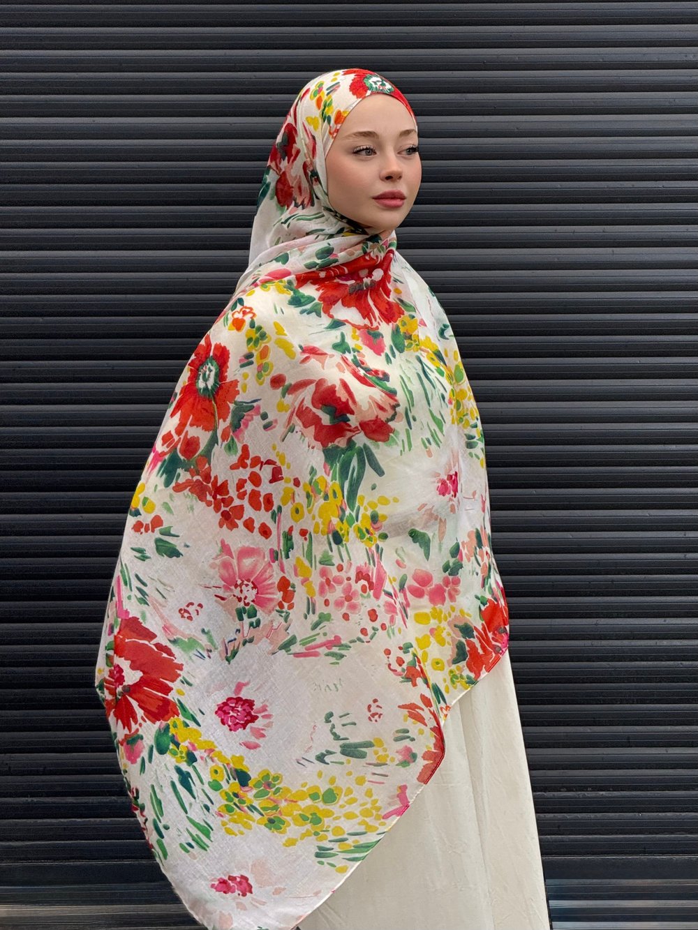 Fresh Bloom Koton Şal-Beyaz