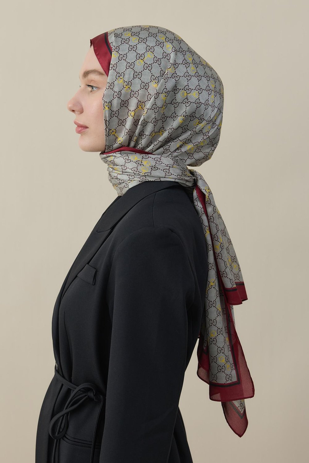 Kelepçe Desen İpek Vual Şal Bordo
