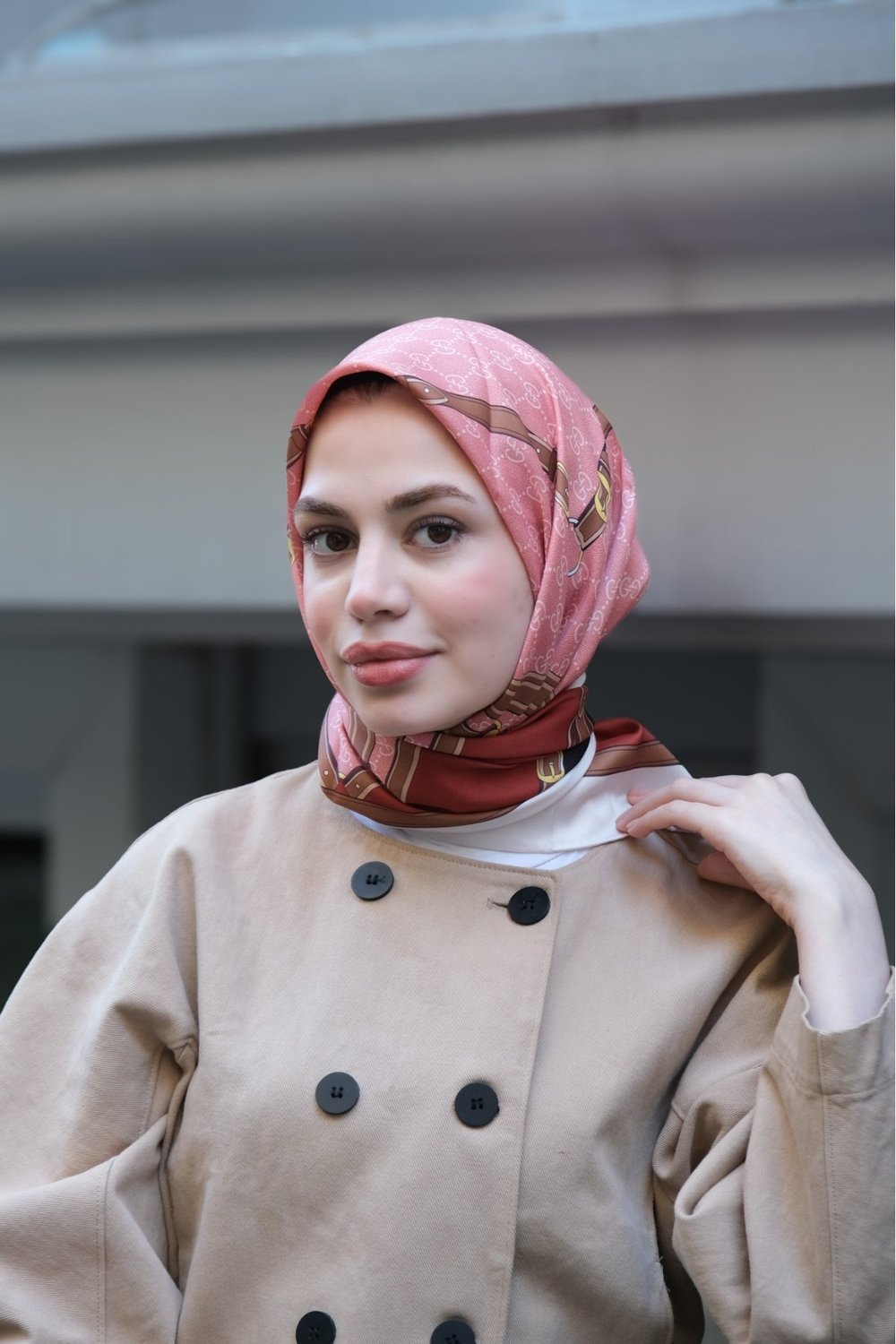 Kelepçe Desen Twill Eşarp-Pembe