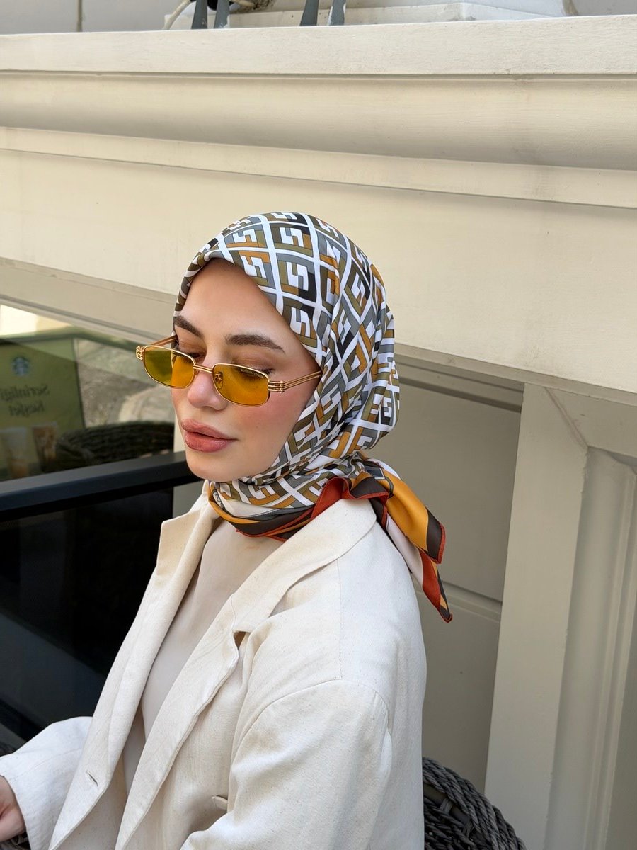 Olive Çift Taraflı Twill Eşarp-Turuncu