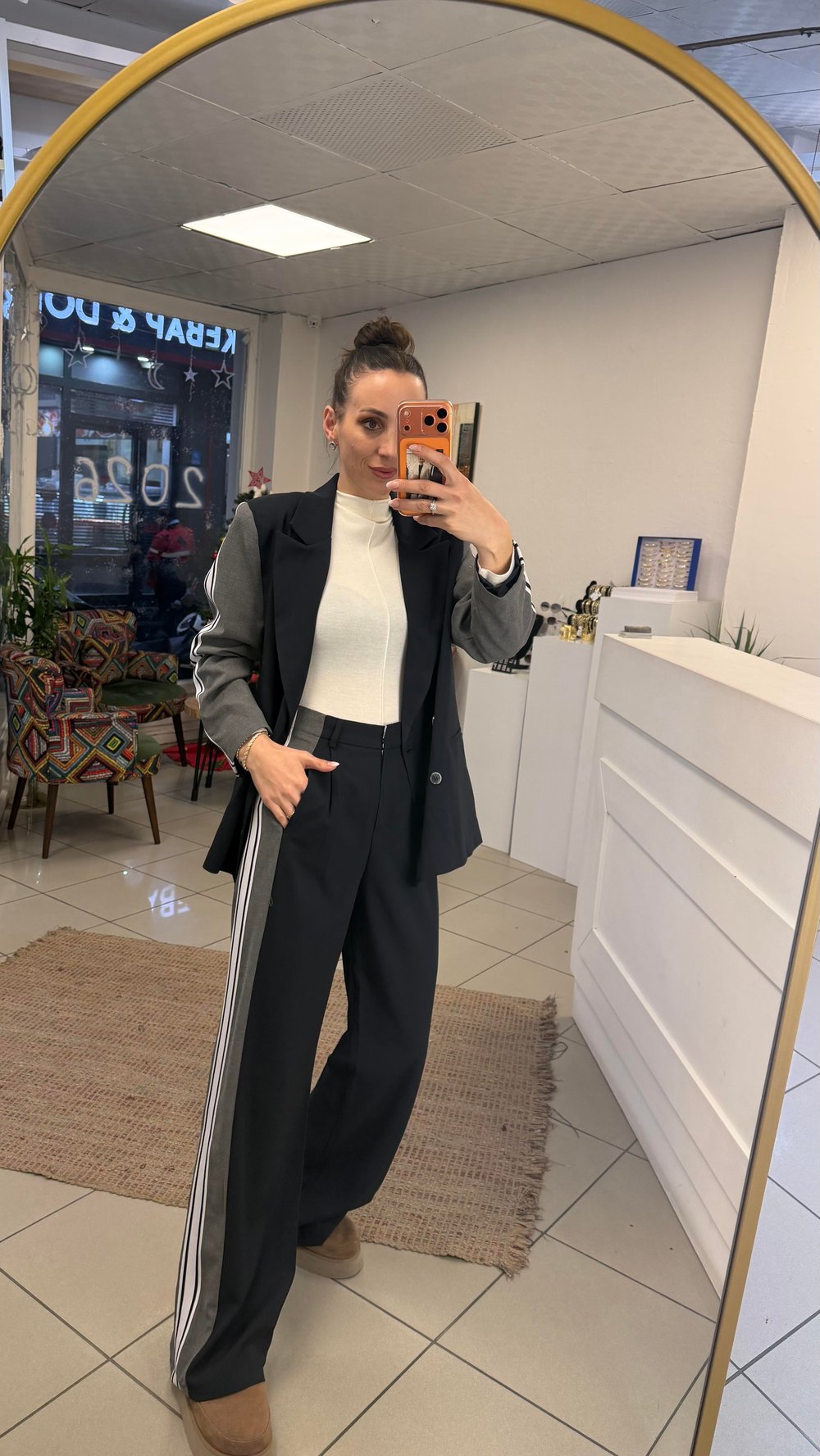 CEKET - ŞENİZ BUTİK KOLLARI  ÇİZGİLİ  BLAZER CEKET LACİVERT