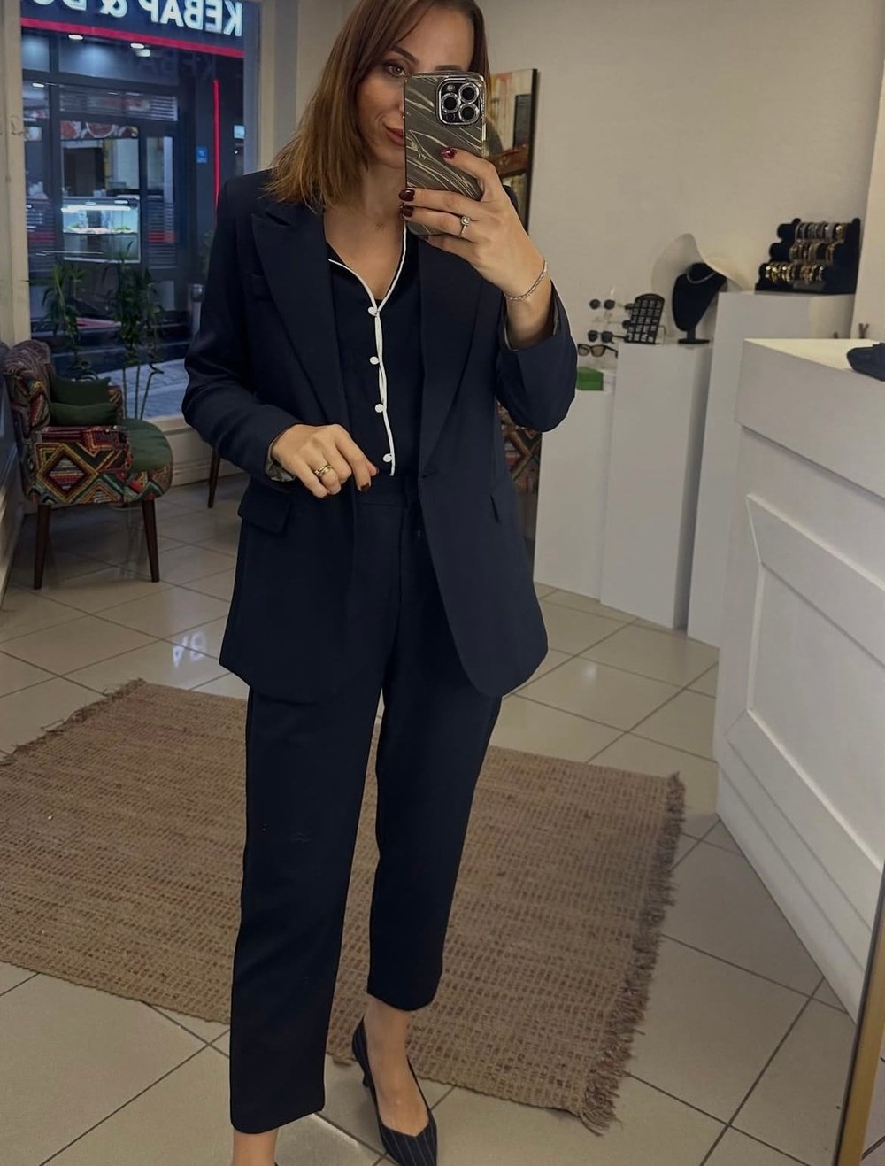 CEKET - ŞENİZ BUTİK TEK DÜĞME ATLAS KUMAŞ BLAZER CEKET