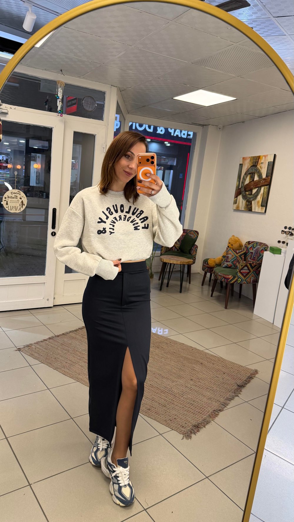 SWEATSHİRT - ŞENİZ BUTİK ALTTAN BÜZMELİ CROP SWEATSHİRT GRİ