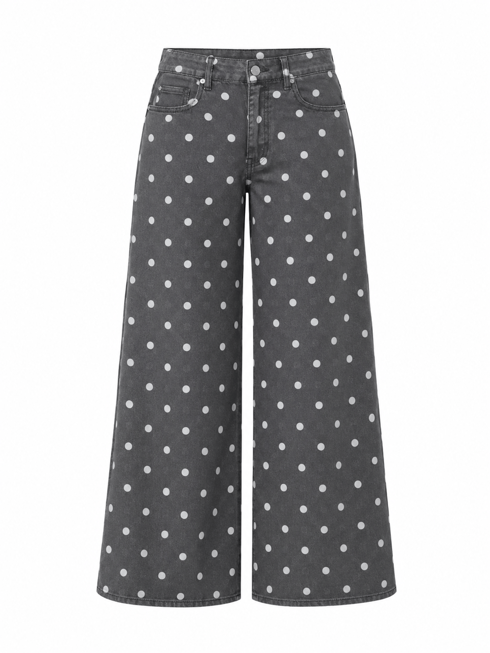 Gri Puantiyeli Bol Paça Jean Pantolon | Wide Leg Denim