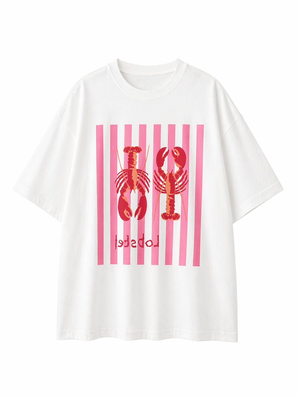 Lobster Baskılı Oversize Beyaz T-Shirt – Yazlık Trend Salaş Tişört