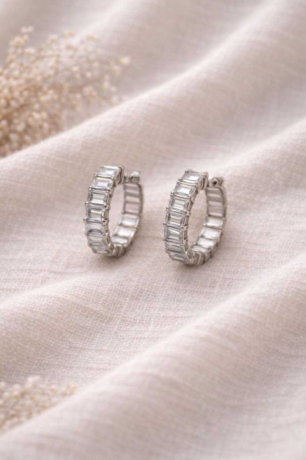 Gümüş Taşlı Halka Küpe  Silver