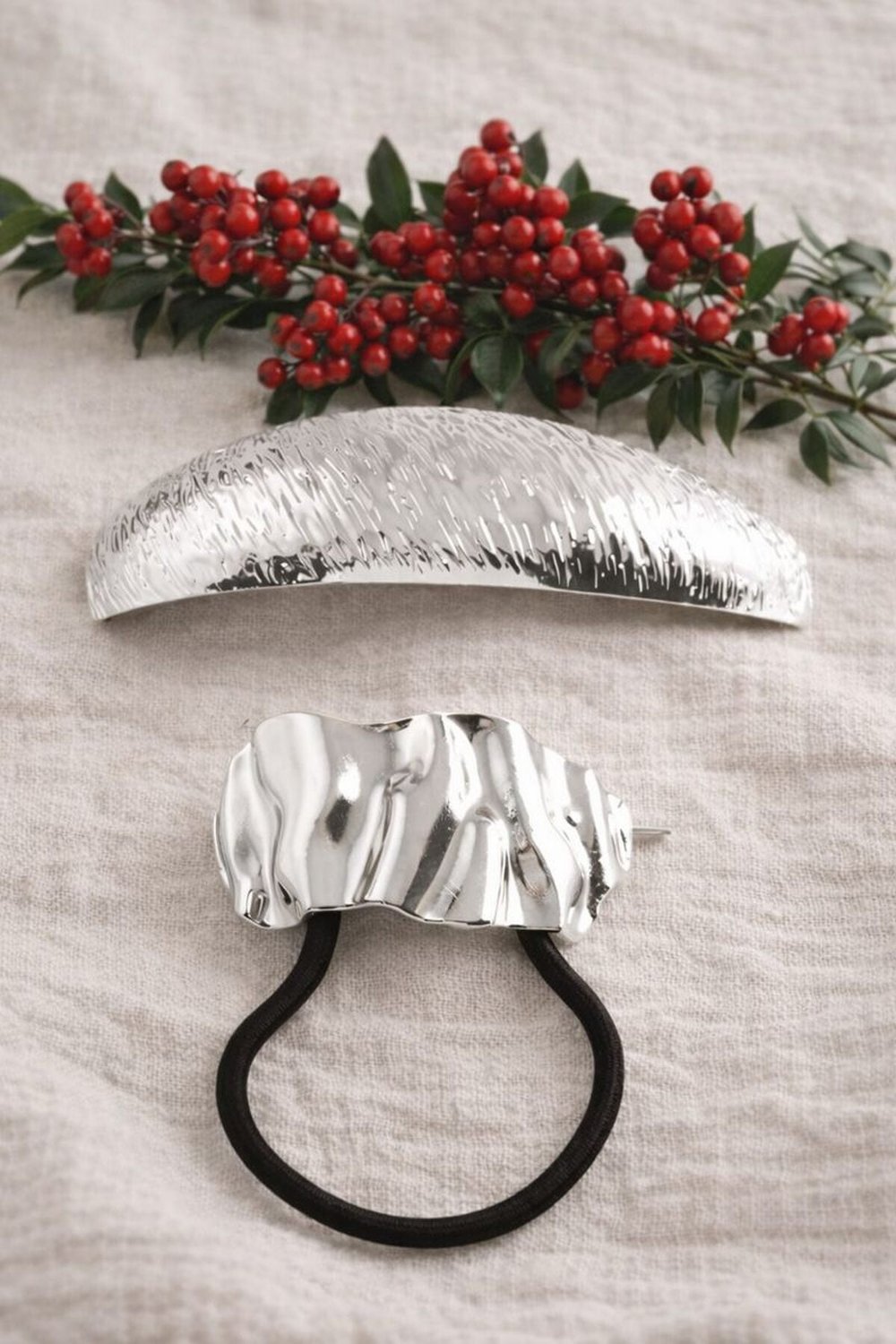 Silver Wave Gümüş Saç Tokası & Lastik Seti Silver