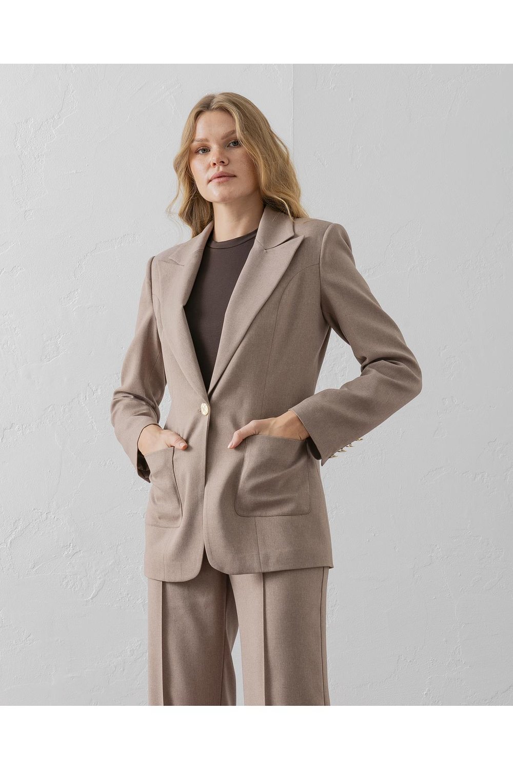 Çift Cepli Poliviskon Blazer Ceket