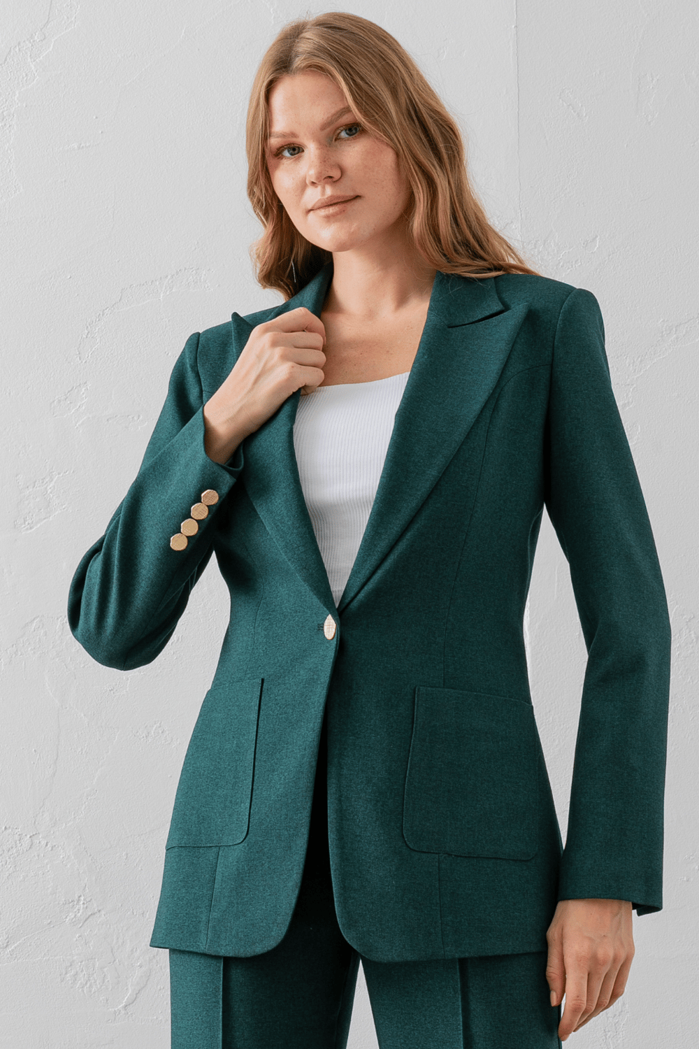 Çift Cepli Poliviskon Blazer Ceket