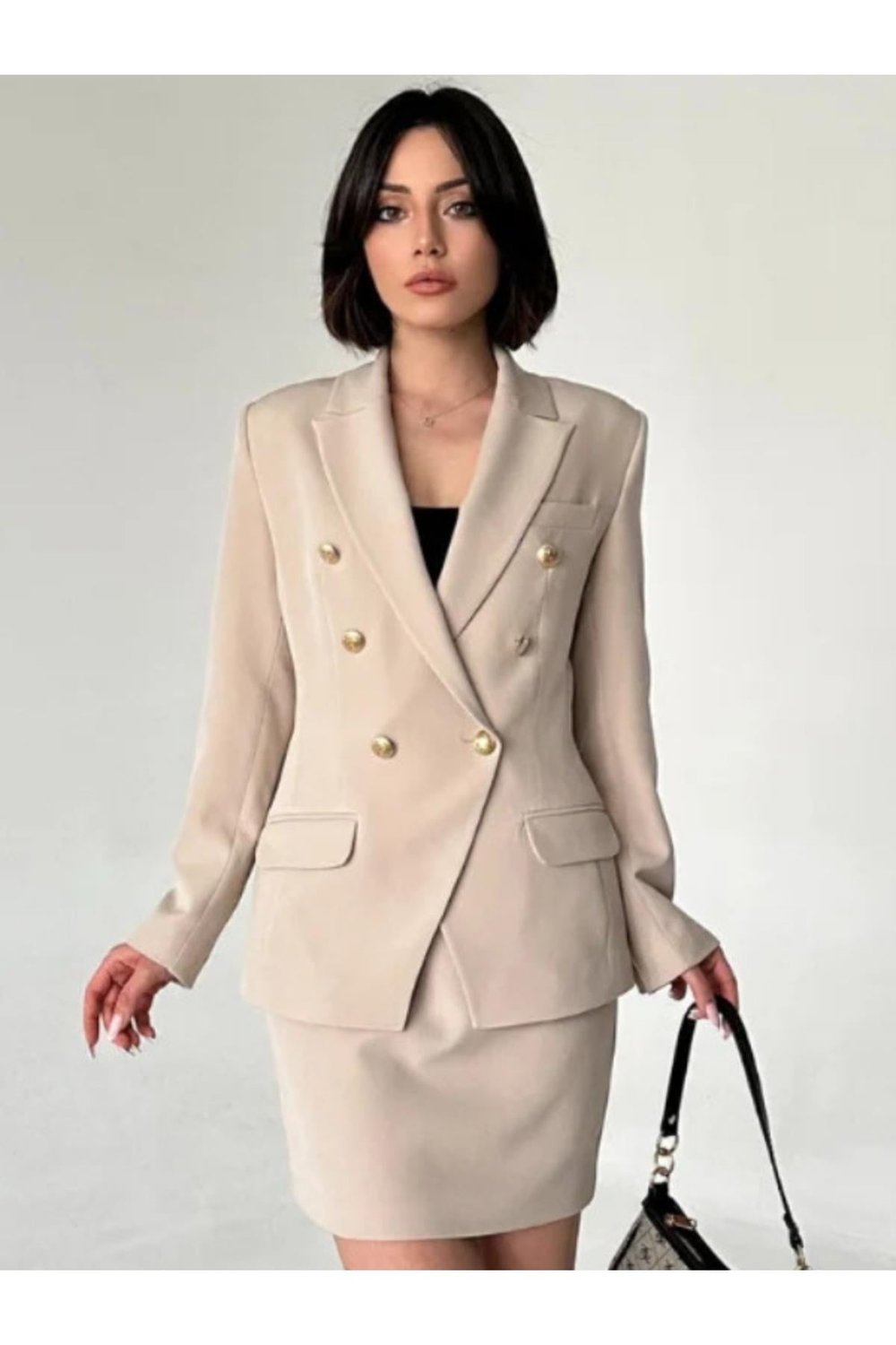 METAL DÜĞMELİ BLAZER İKİLİ ETEK TAKIM