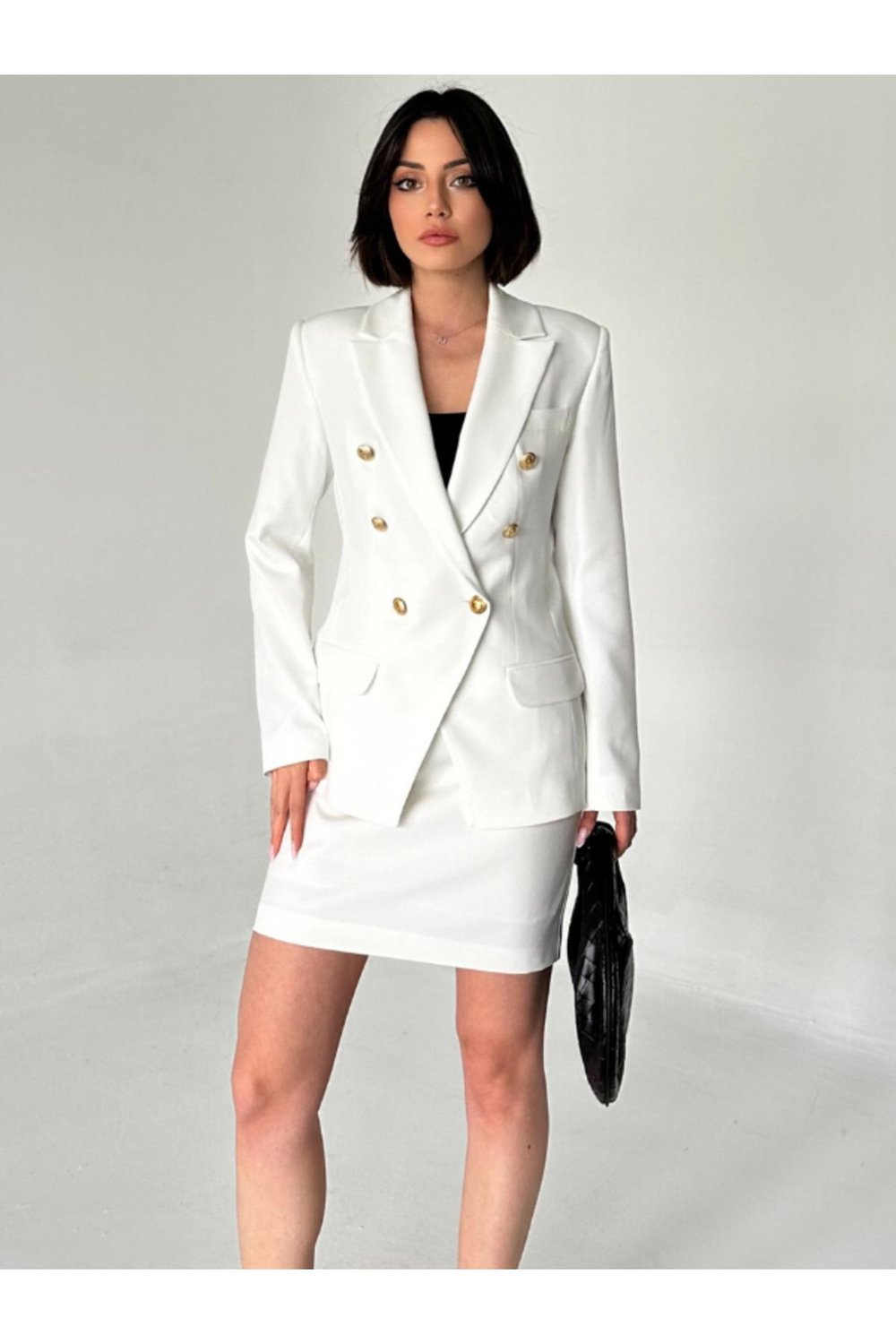 METAL DÜĞMELİ BLAZER İKİLİ ETEK TAKIM
