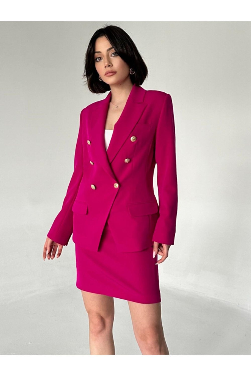 METAL DÜĞMELİ BLAZER İKİLİ ETEK TAKIM