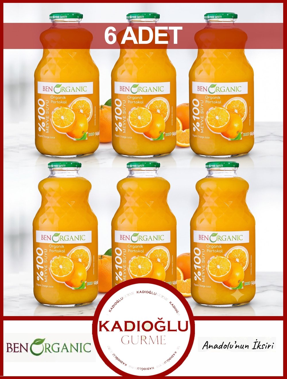 Benorganic Organik Portakal Suyu  1 L X 6 ADET