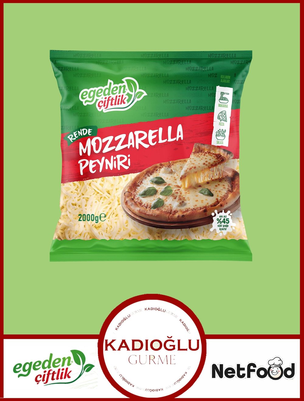 Egeden Çiftlik Rende Mozzarella Peyniri - 2000gr