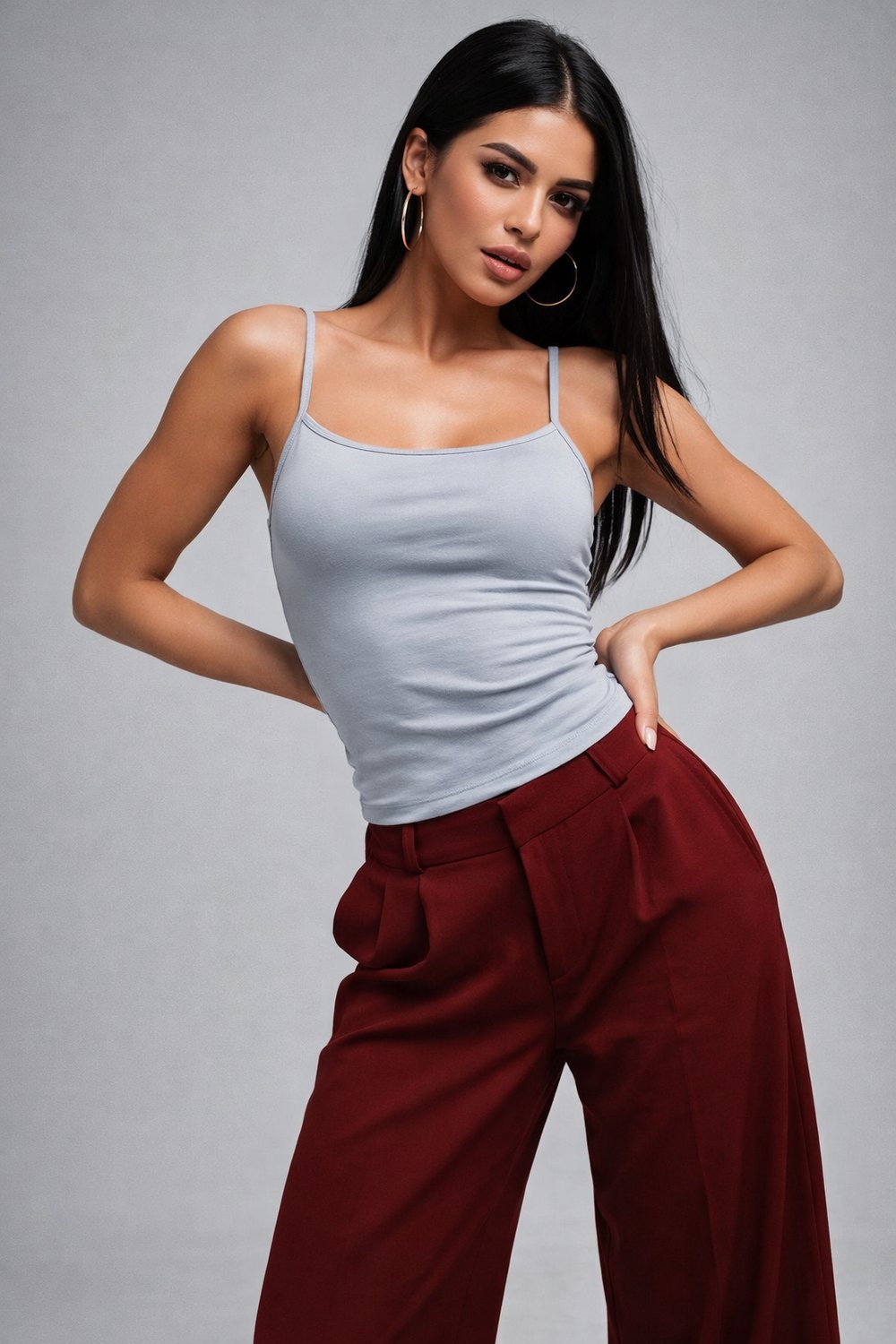 Kadın Gri Slim Fit Bisiklet Yaka Askılı Crop Atlet