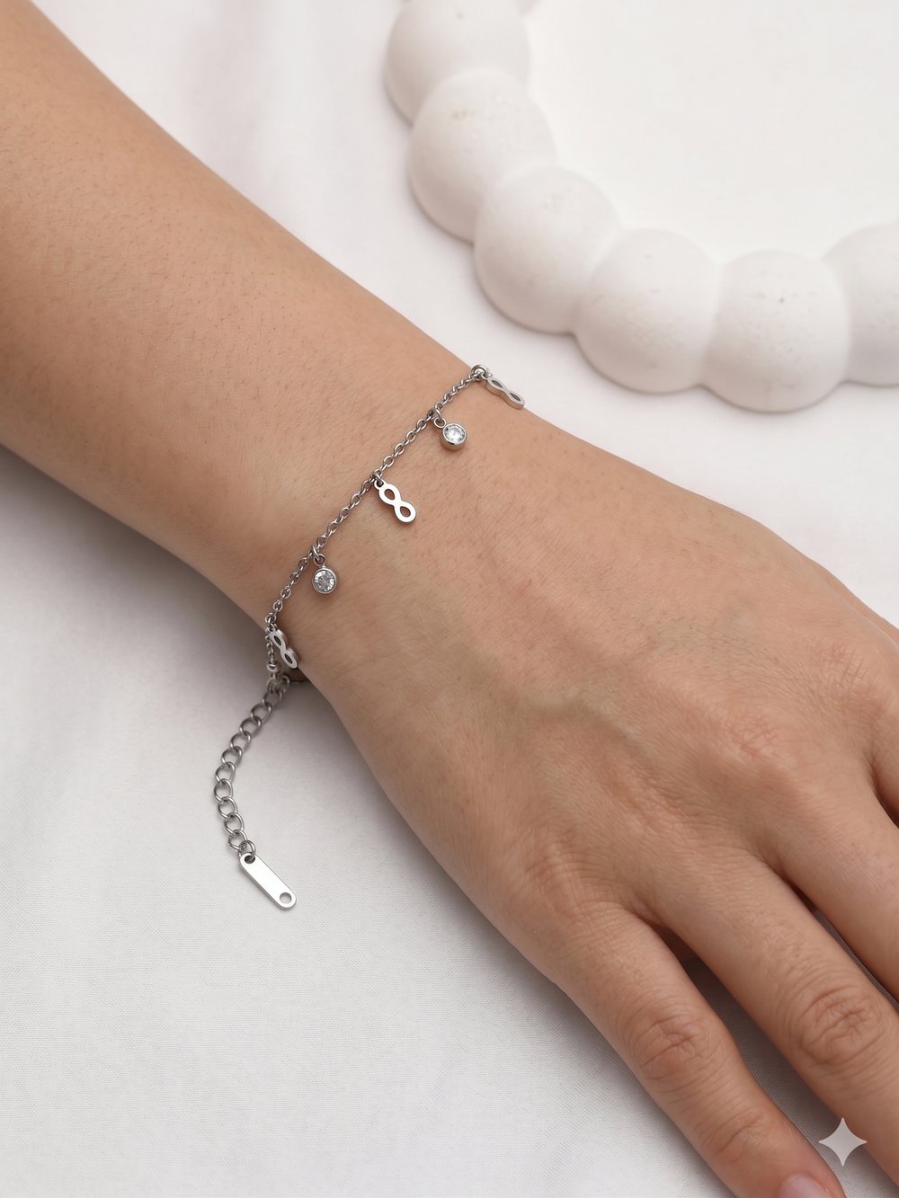 26cmblk41 - CM Sonsuzluk Detaylı Silver Çelik Bileklik