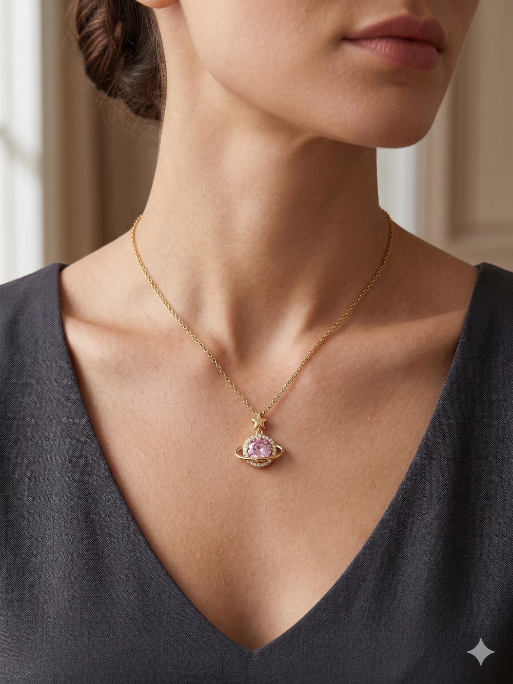 26kly101 - Steel Saturn Necklace