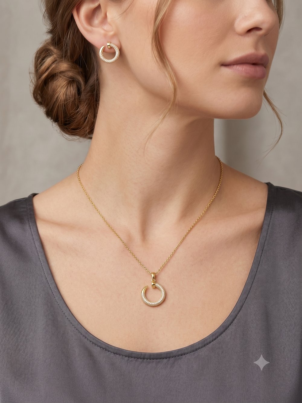 26kly120-Parlak Taşlı Gold Kolye
