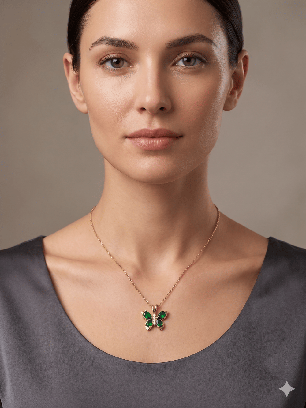 26kly29 - Çelik Emerald Butterfly Kolye