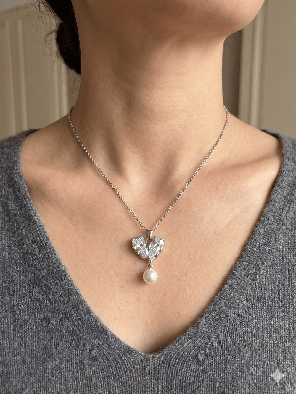 26kly30 - Çelik Pearl Heart Kolye
