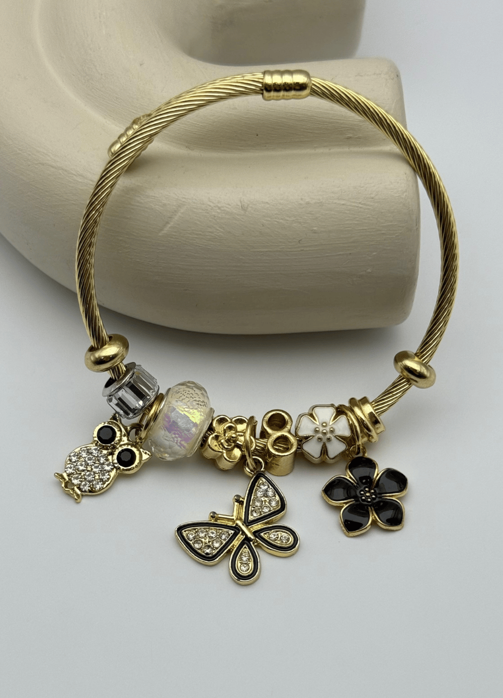 Çelik Gold Kelebek Baykuş Çiçek Taşlı Pandora Bileklik - 26blk28