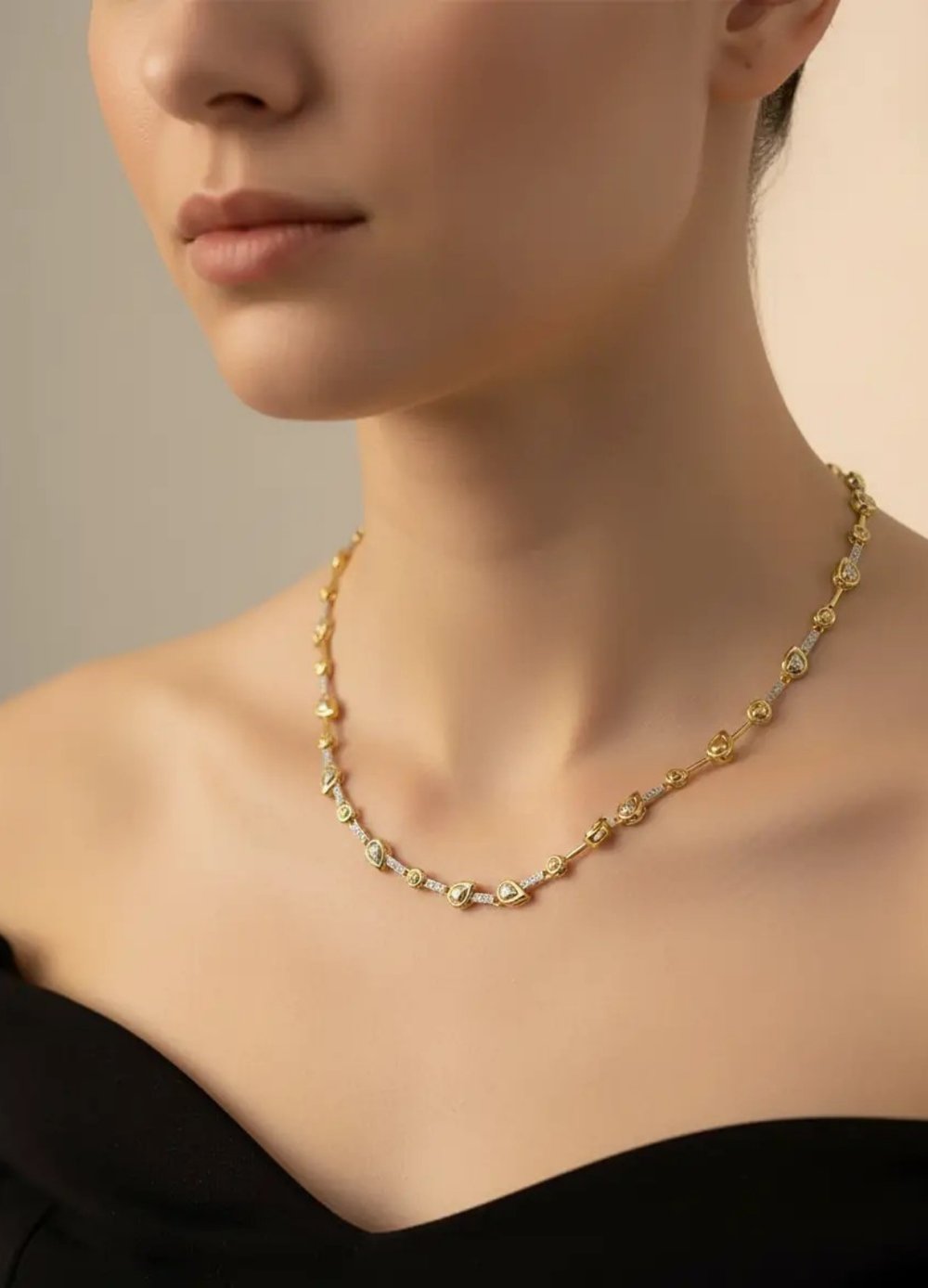 Çelik Gold Mix Taşlı Serenay Kolye - 25-clkk133