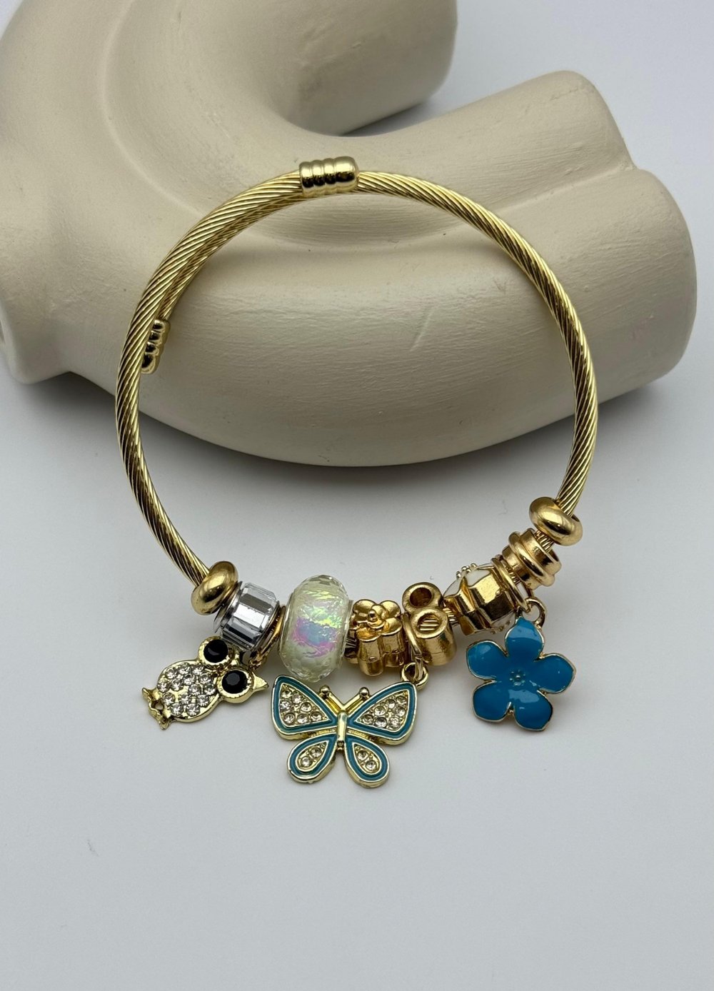 Çelik Gold Taşlı Kelebek Baykuş Çiçek Charmlı Pandora Bileklik - 26blk41