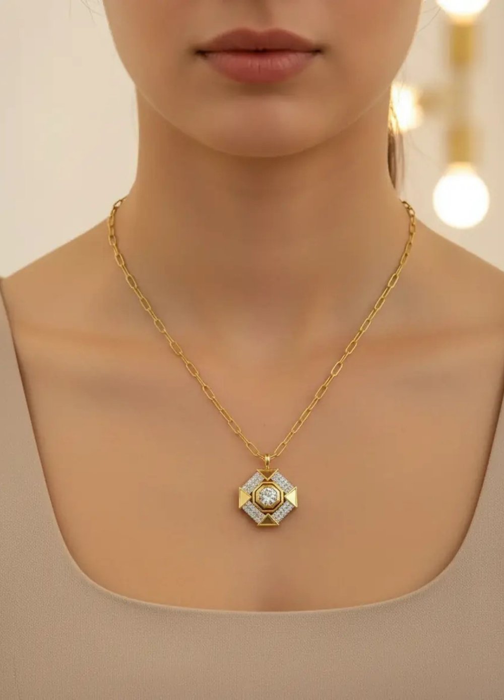 Çelik Gold Taşlı Kolye - 25-clkk126