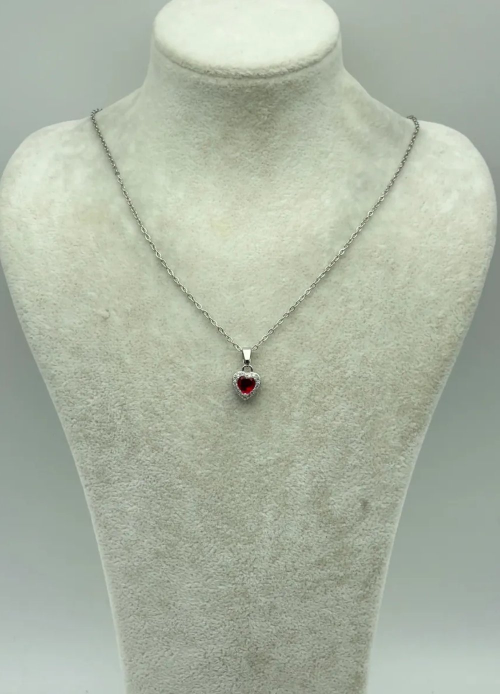 Çelik Silver Kırmızı Taşlı Kalp Kolye - 25-ctr211