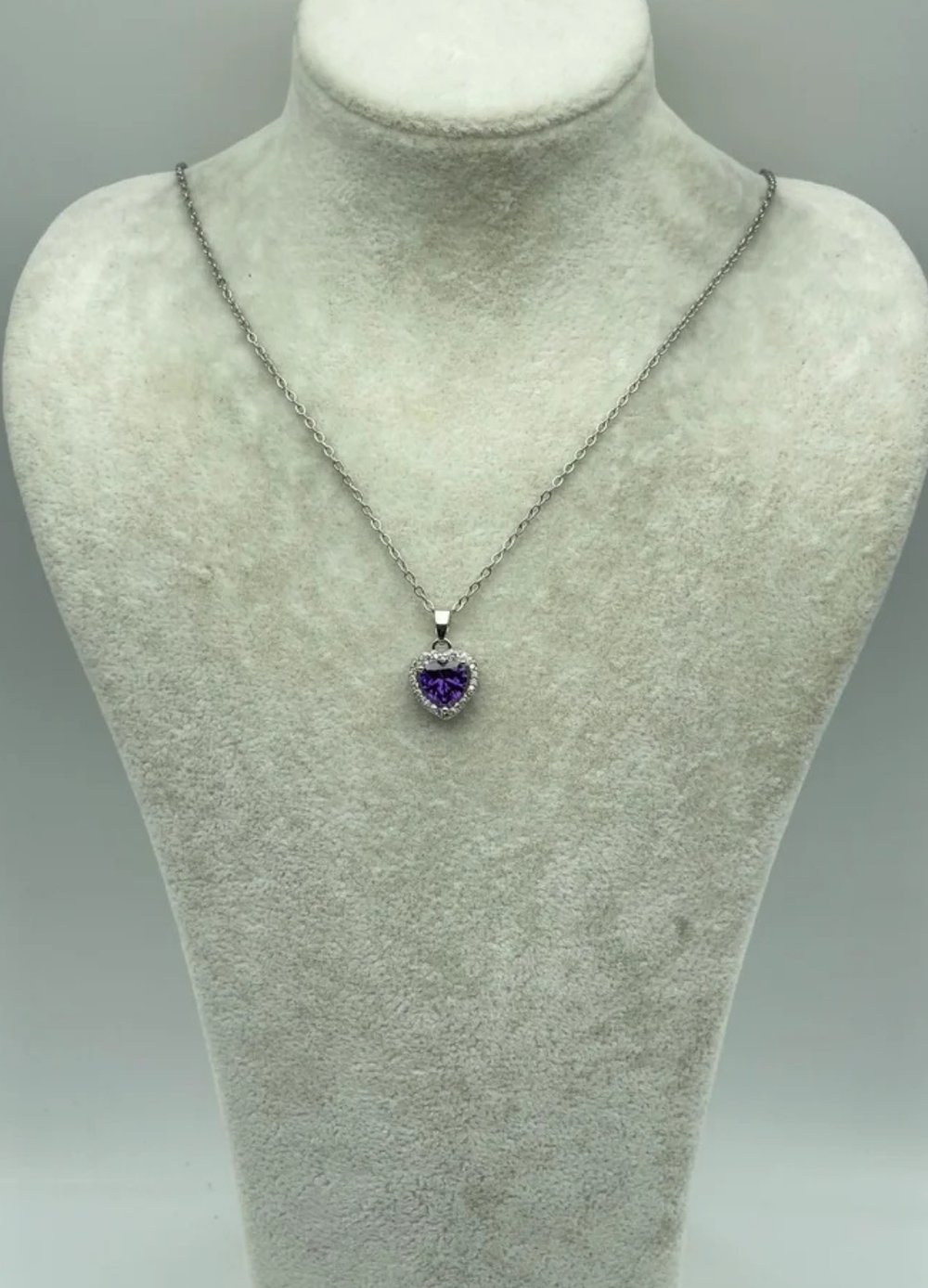 Çelik Silver Mor Taşlı Kalp Kolye - 25-ctr261