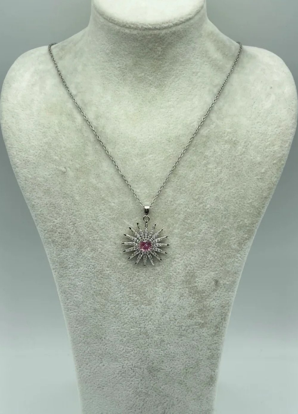 Çelik Silver Pembe Taşlı Kolye - 25-ctr184