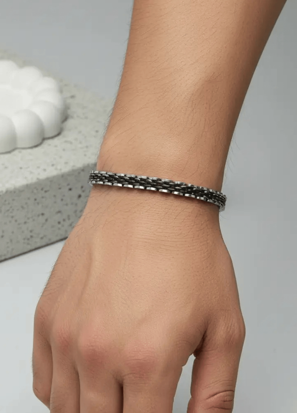 Çelik Silver Siyah Şeritli Erkek Rolex Bileklik - 26blke02