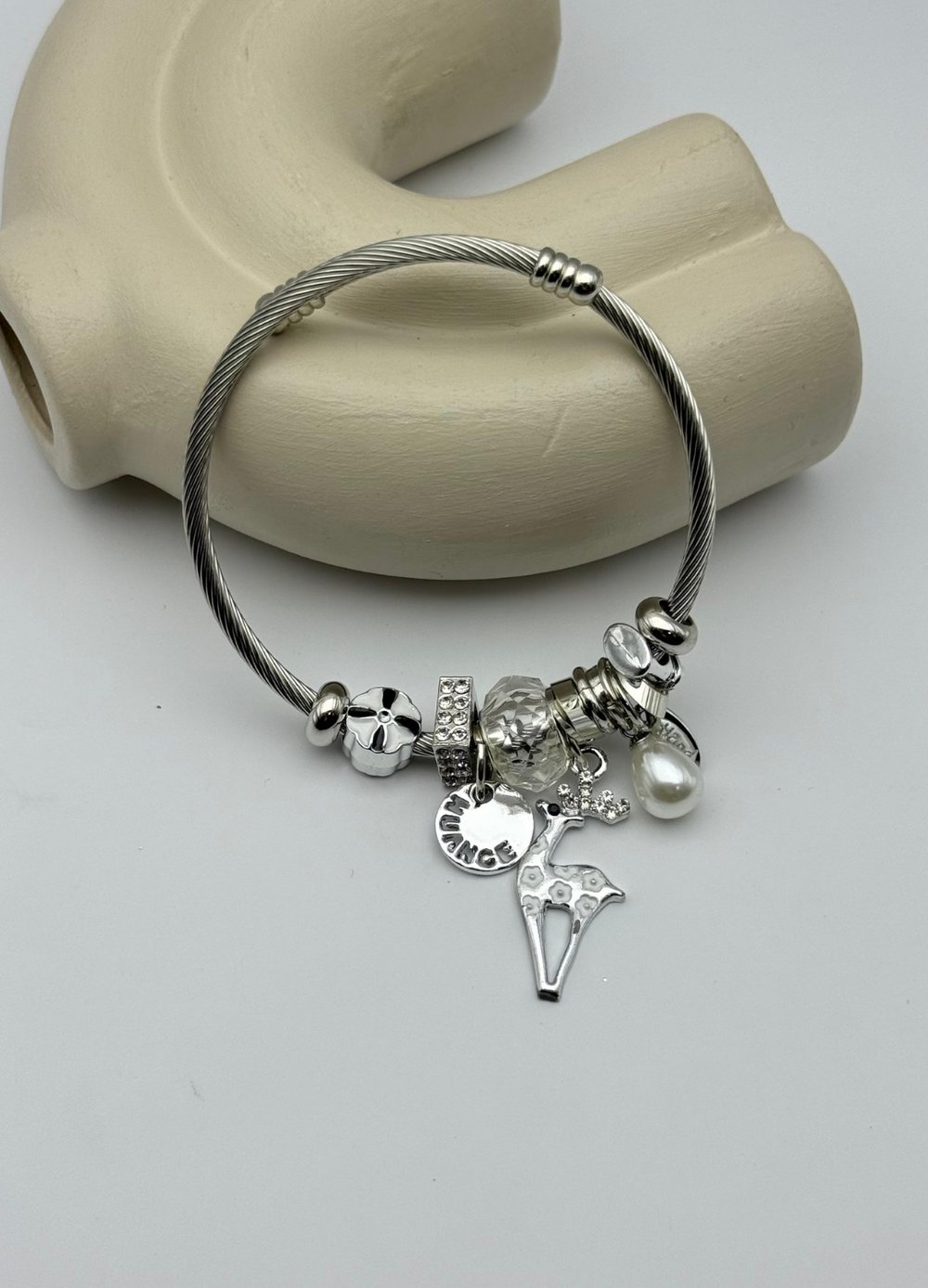 Çelik Silver Taşlı Beyaz Geyik Charmlı Pandora Bileklik - 26blk63