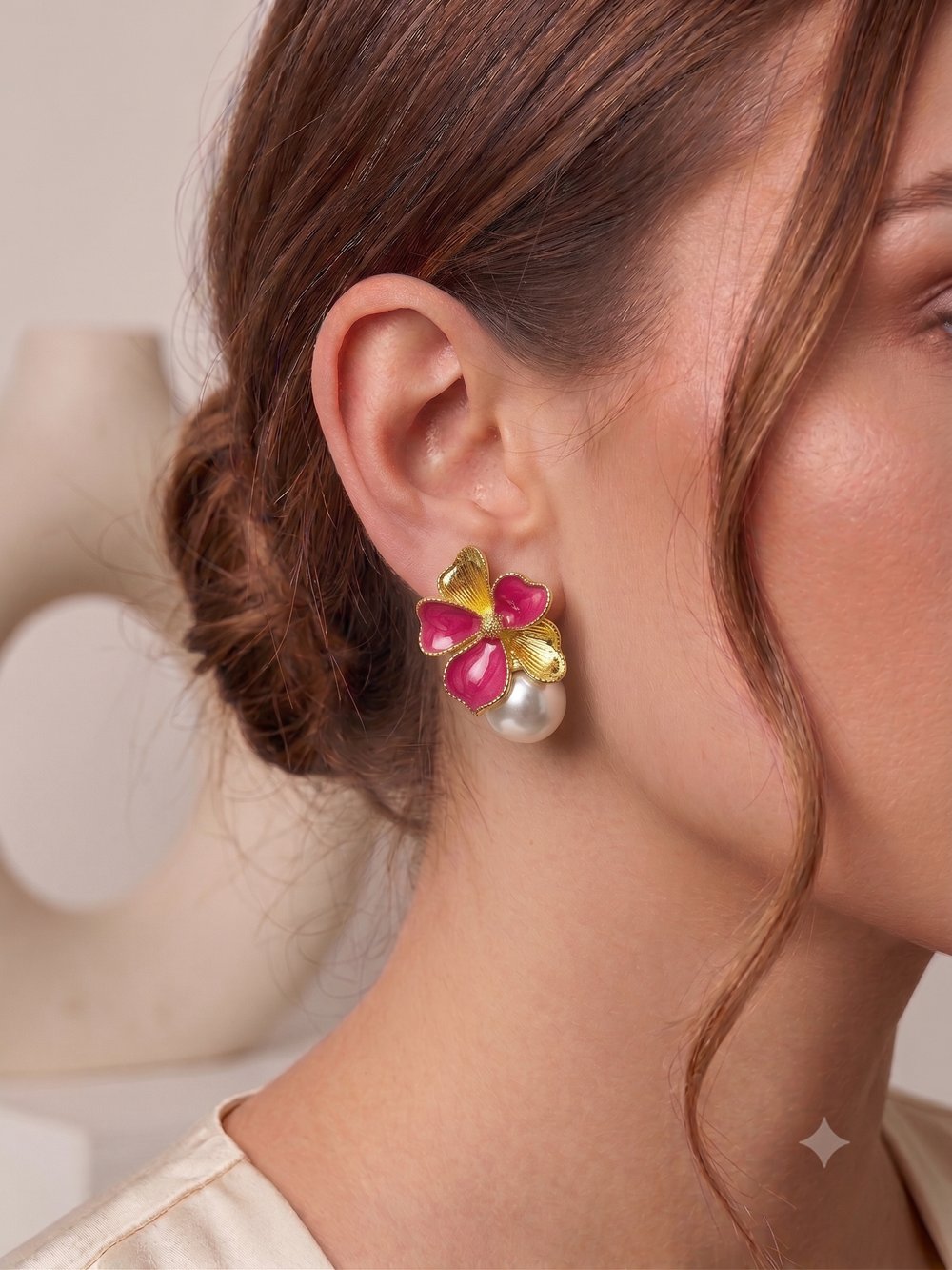 İnci Detaylı Pembe Küpe - 26vip22