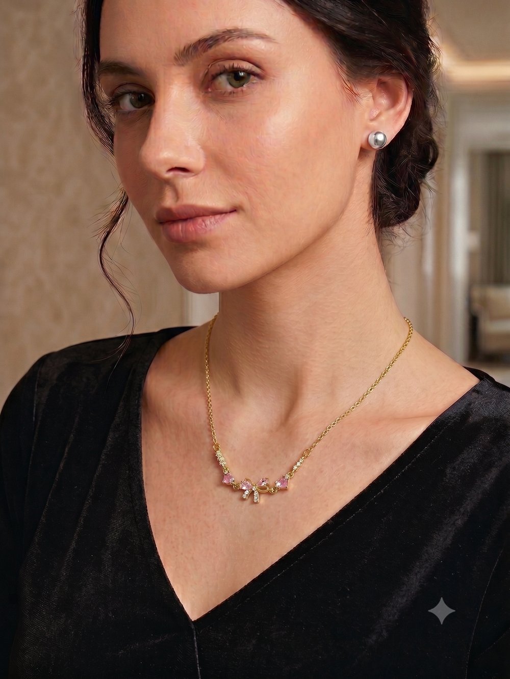 Taşlı Fiyonk Çelik Kolye